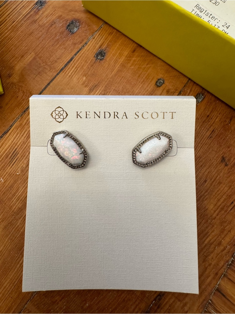 Kendra Scott Iridescent White Opal Stud Earrings with Silver-Tone Halo
